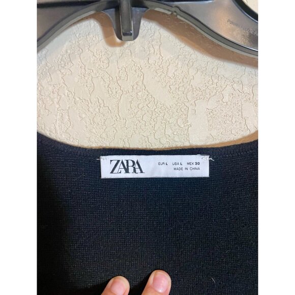 ZARA Sleeveless Knit Mini Dress Womens Size L Black Scoop Neck Front Pockets - Picture 5 of 8